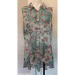 TORRID Womens TOP Sleeveless GREEN Pink Purple FLORAL Hi-Lo Size 1 (1X 14/16)